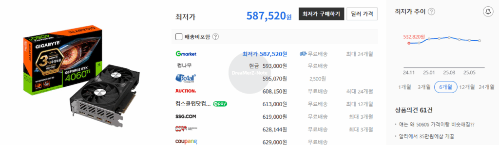 RTX 4060TI 다나와 가격 조회